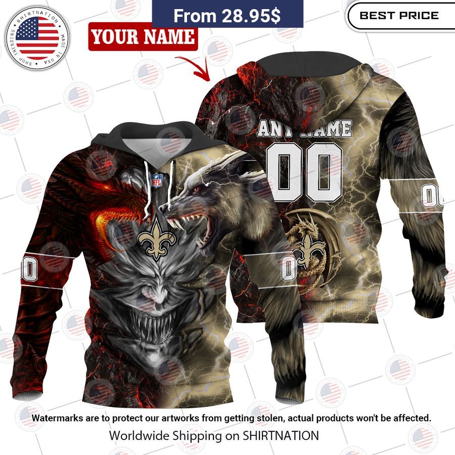 HOT New Orleans Saints Demon Face Wolf Dragon Shirt
