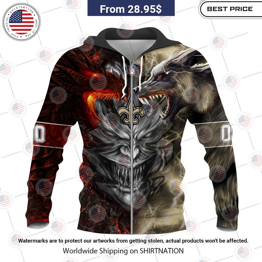 HOT New Orleans Saints Demon Face Wolf Dragon Shirt This place looks exotic.