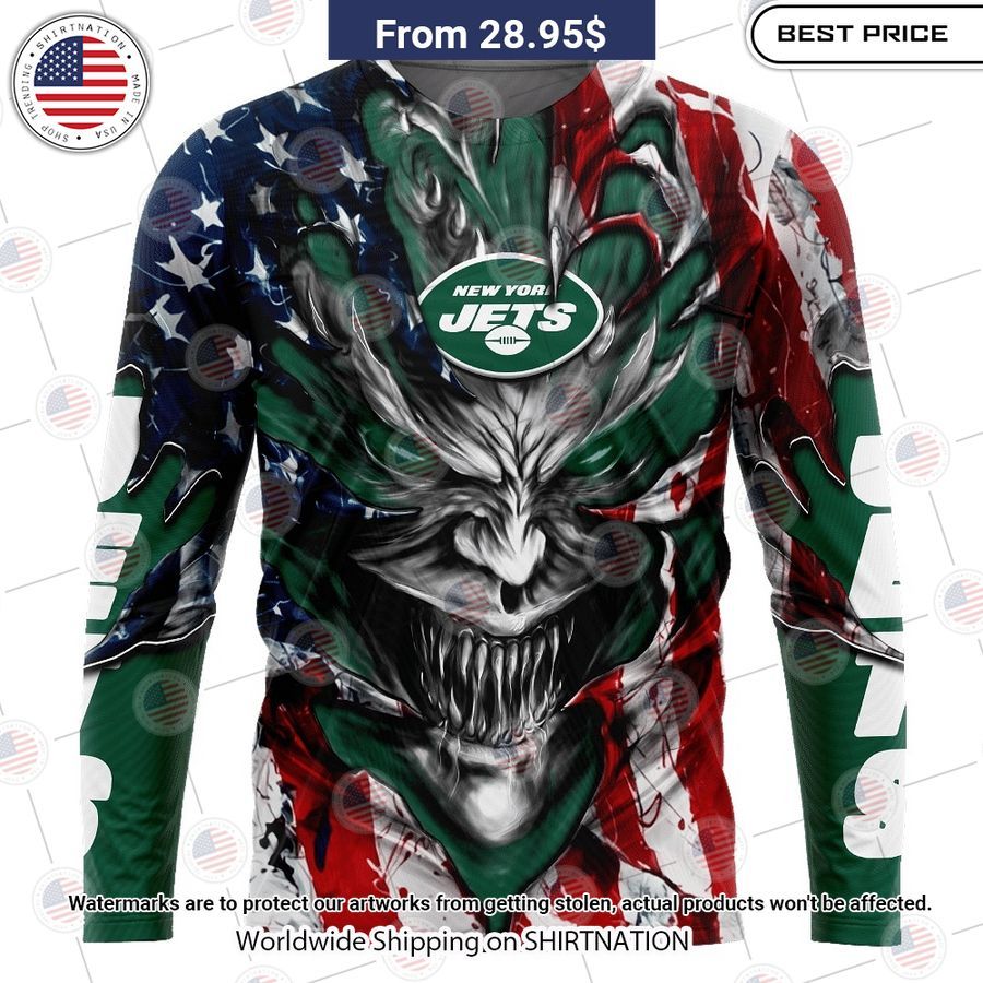 HOT New York Jets Demon Face US Flag Shirt Elegant and sober Pic