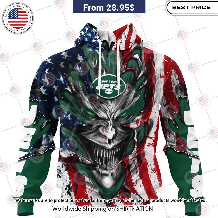 HOT New York Jets Demon Face US Flag Shirt Nice shot bro