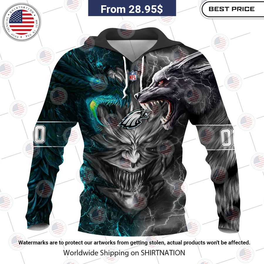 HOT Philadelphia Eagles Demon Face Wolf Dragon Shirt Good click