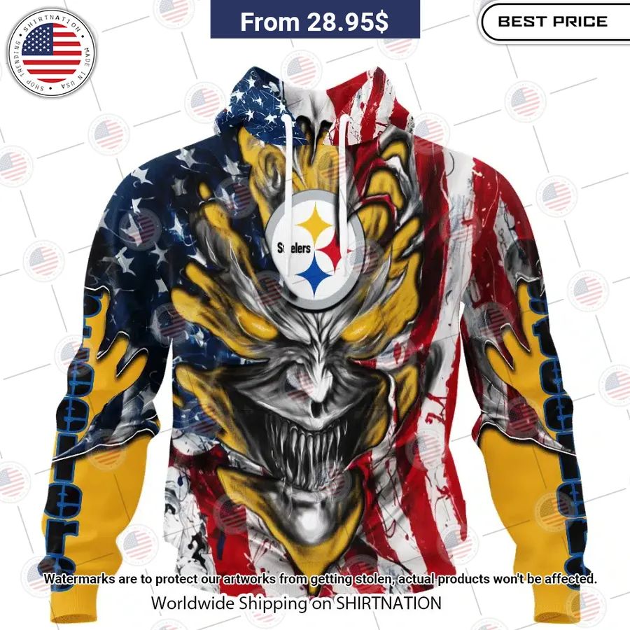 HOT Pittsburgh Steelers Demon Face US Flag Shirt