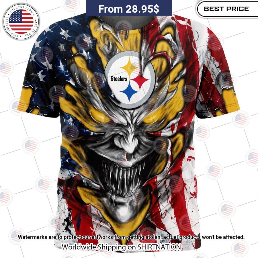 HOT Pittsburgh Steelers Demon Face US Flag Shirt Good click