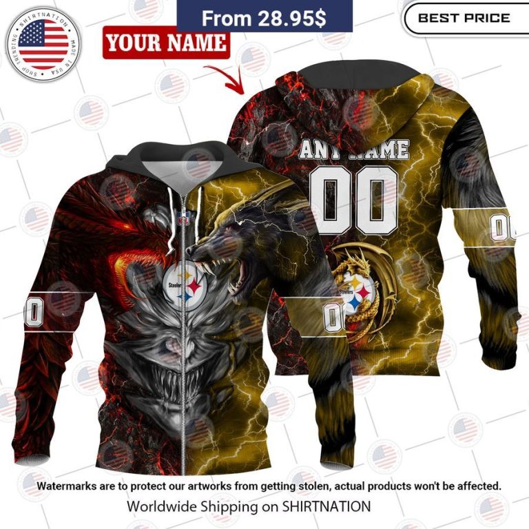 HOT Pittsburgh Steelers Demon Face Wolf Dragon Shirt You look lazy