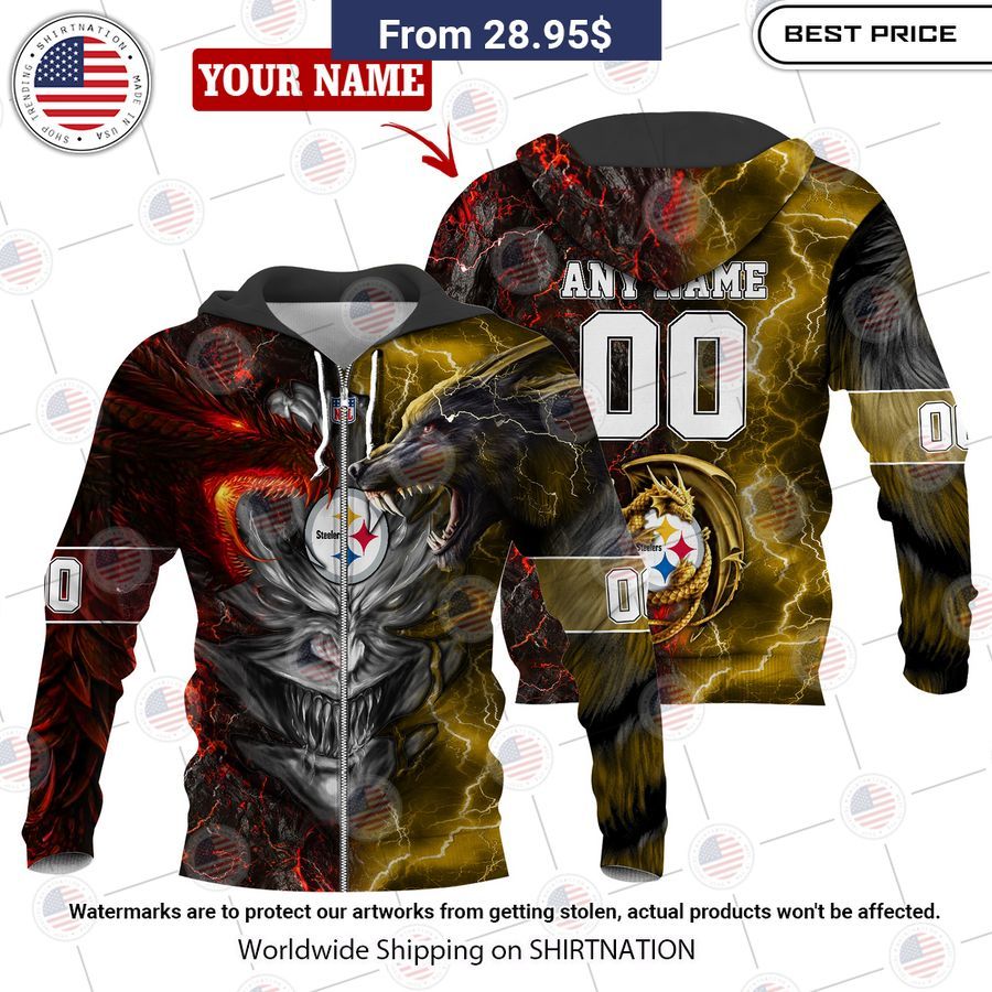 HOT Pittsburgh Steelers Demon Face Wolf Dragon Shirt
