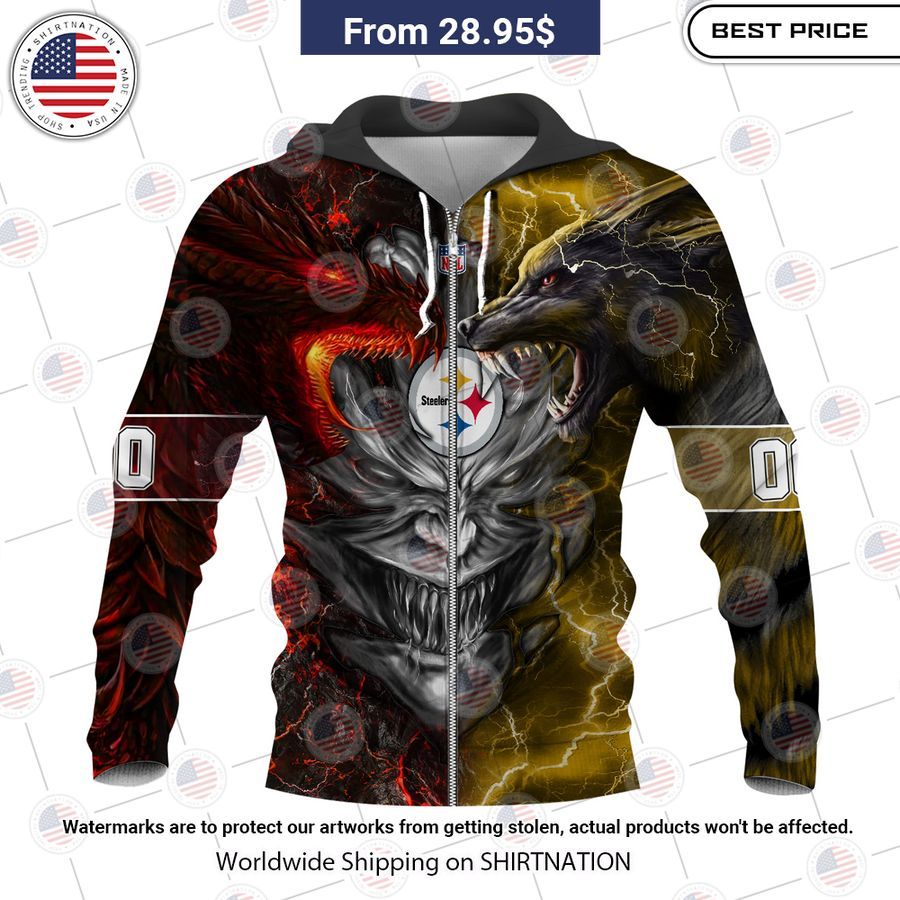 HOT Pittsburgh Steelers Demon Face Wolf Dragon Shirt Studious look