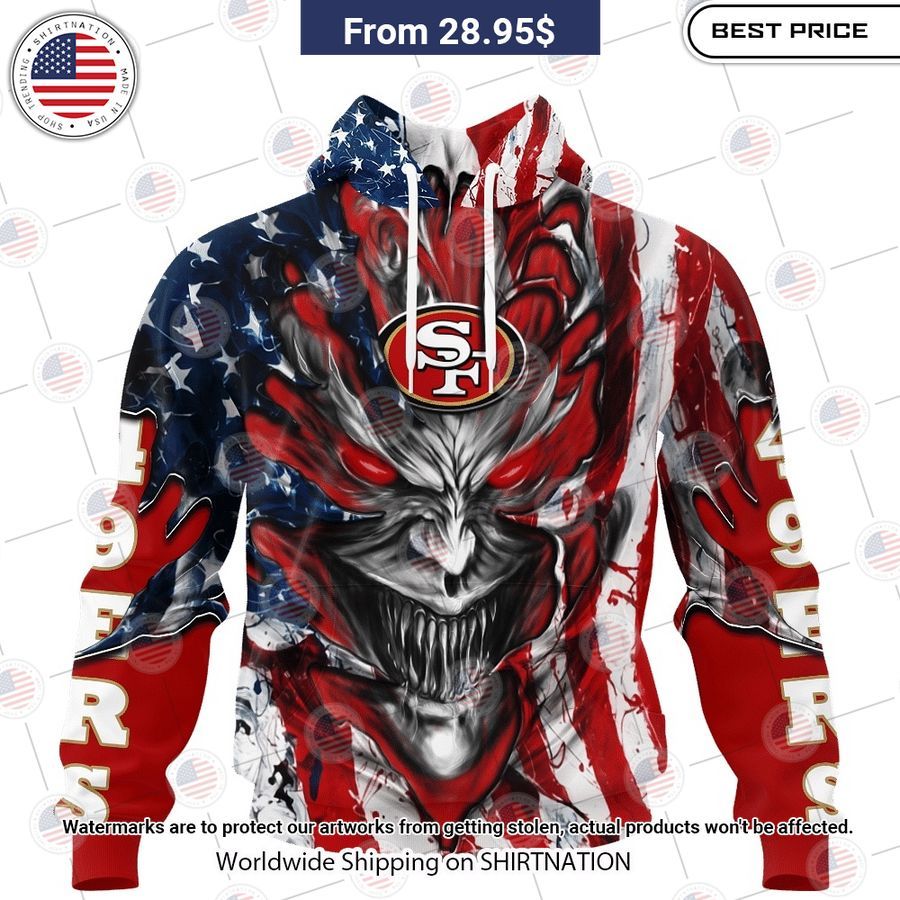 HOT San Francisco 49ers Demon Face US Flag Shirt You look lazy