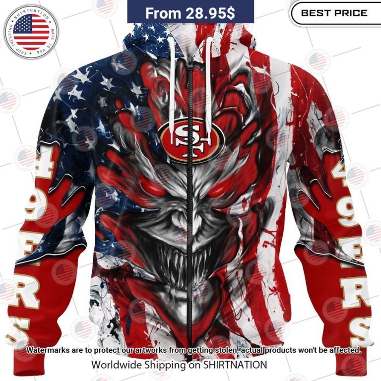 HOT San Francisco 49ers Demon Face US Flag Shirt Nice photo dude