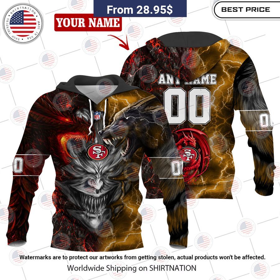 HOT San Francisco 49ers Demon Face Wolf Dragon Shirt Super sober