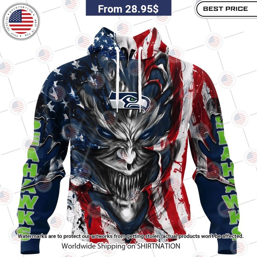 HOT Seattle Seahawks Demon Face US Flag Shirt Good click