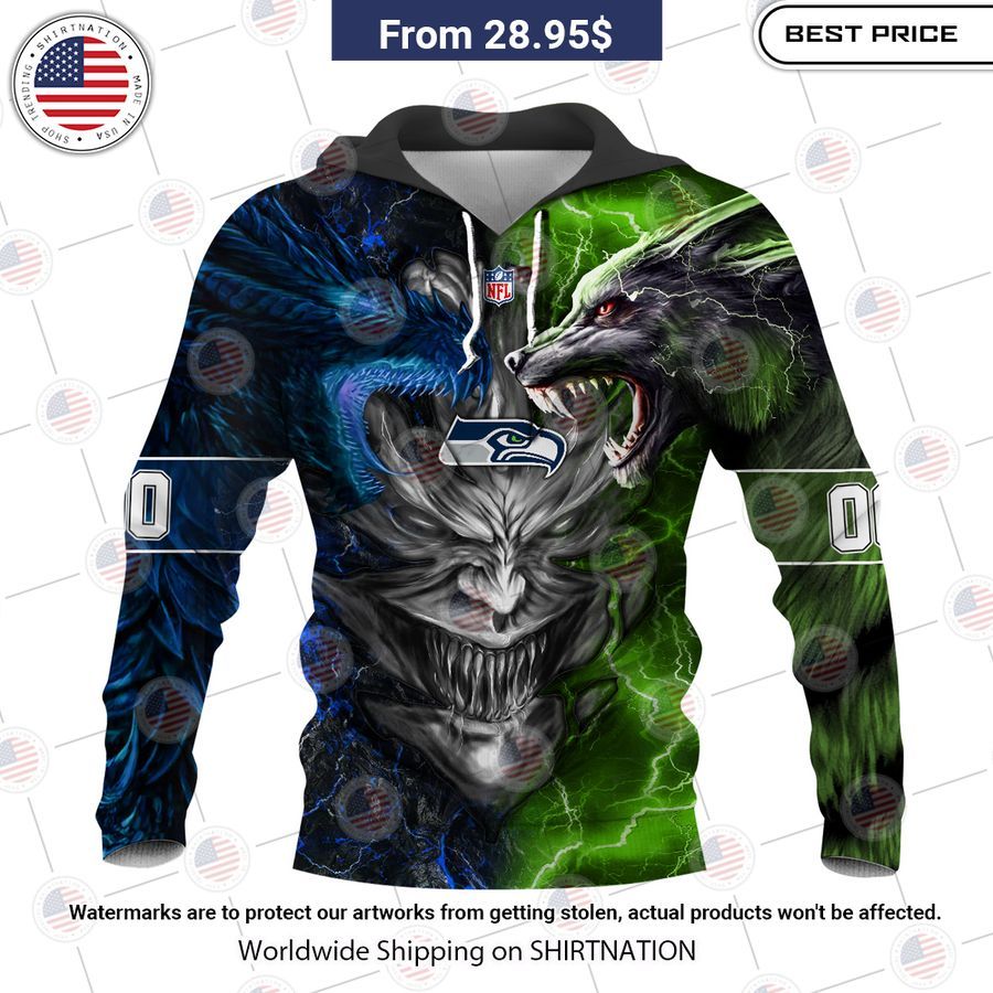 HOT Seattle Seahawks Demon Face Wolf Dragon Shirt Looking so nice