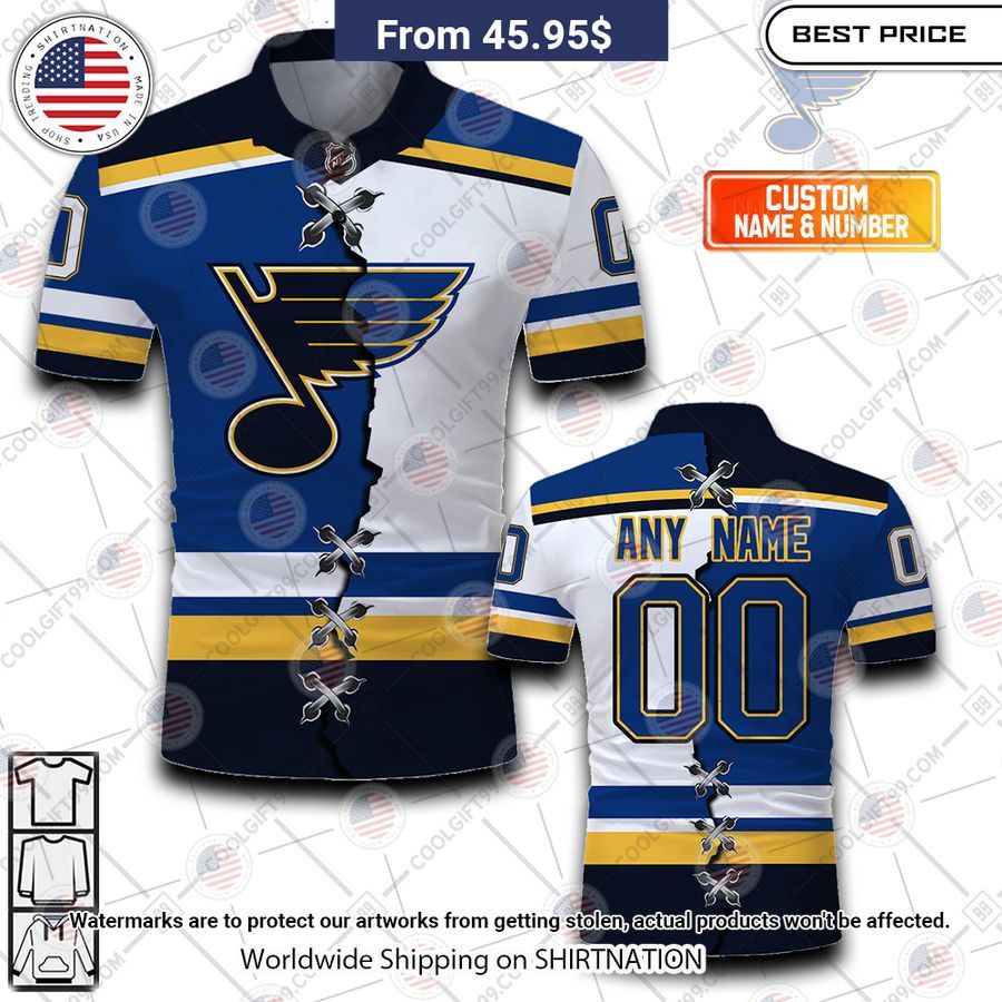 HOT St. Louis Blues Mix Home Away Jersey Polo Shirt Rocking picture