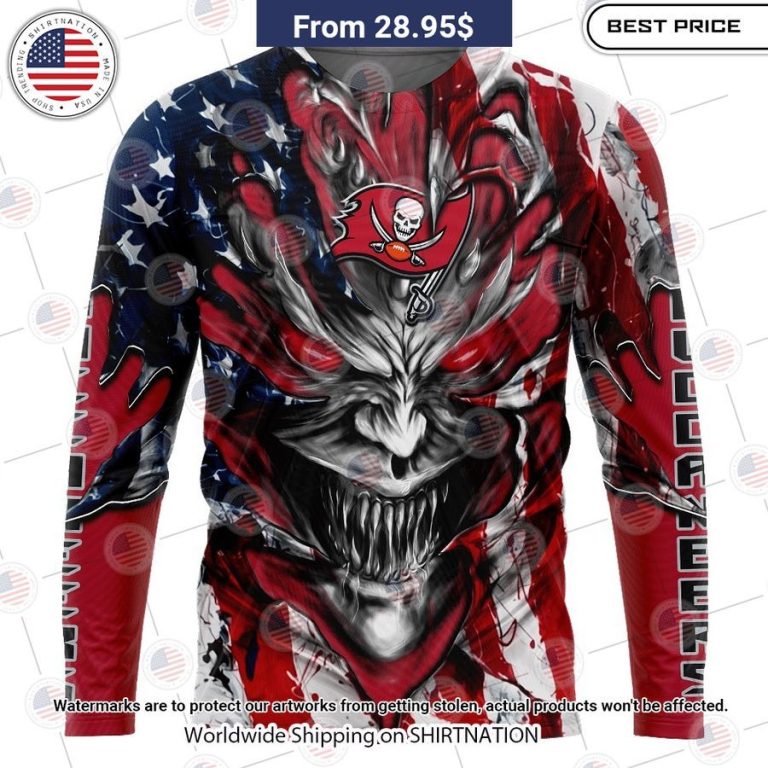 HOT Tampa Bay Buccaneers Demon Face US Flag Shirt Which place is this bro?