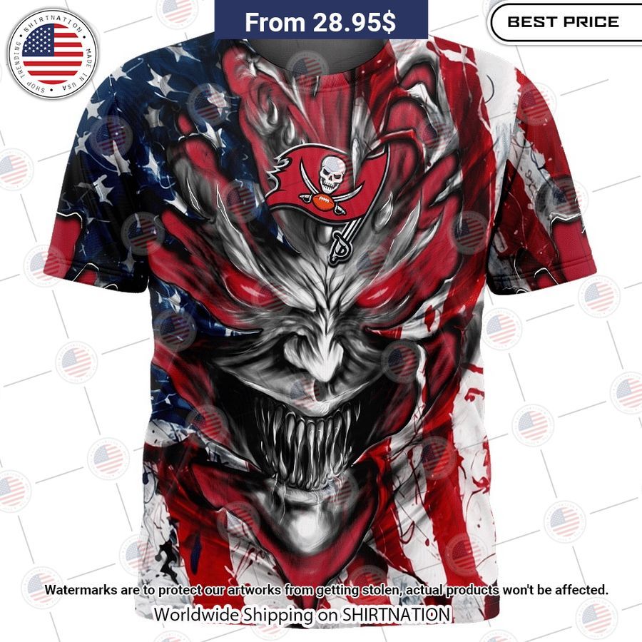 HOT Tampa Bay Buccaneers Demon Face US Flag Shirt Cutting dash
