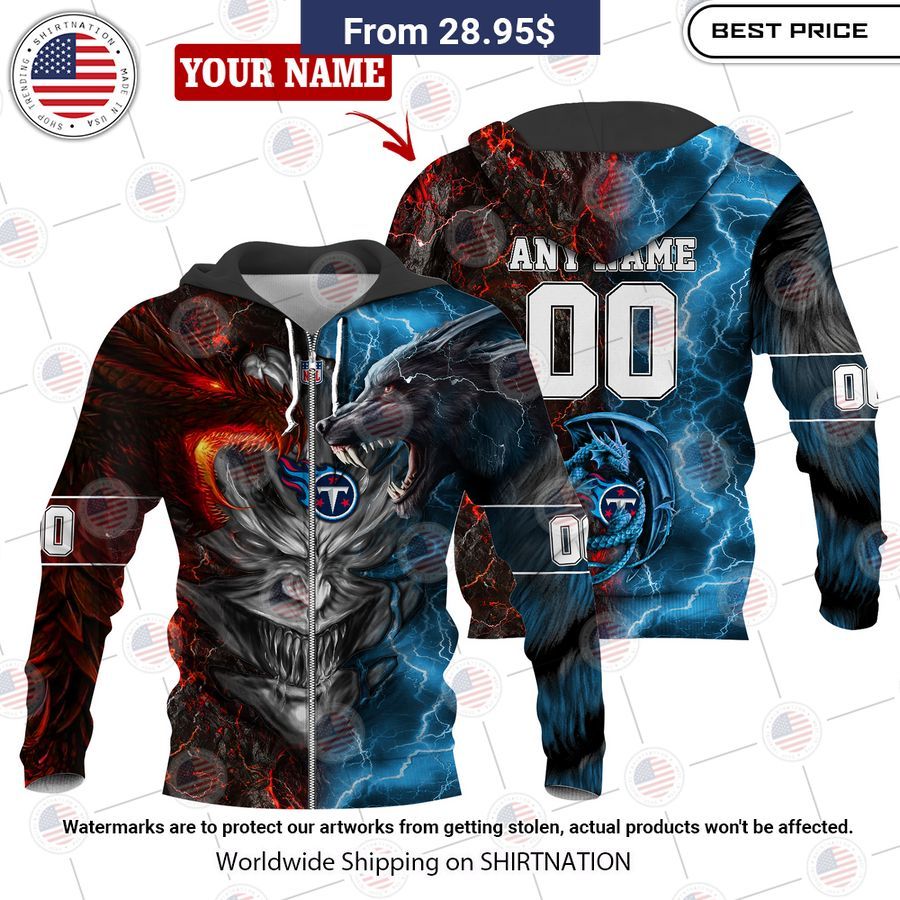 HOT Tennessee Titans Demon Face Wolf Dragon Shirt