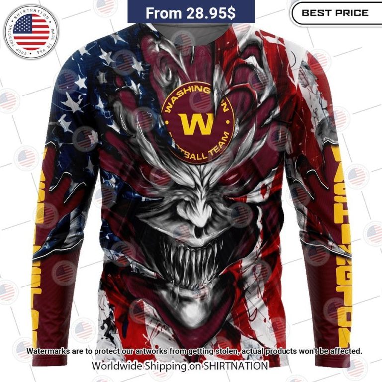 HOT Washington Commanders Demon Face US Flag Shirt Long time