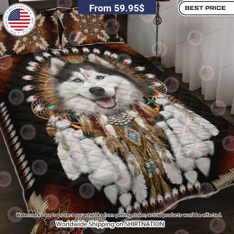 Husky Dog Native American Rosette Bedding Cutting dash