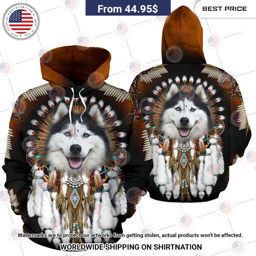 Husky Dog Native American Rosette Hoodie Handsome as usual