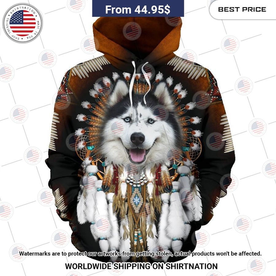 Husky Dog Native American Rosette Hoodie Elegant picture.