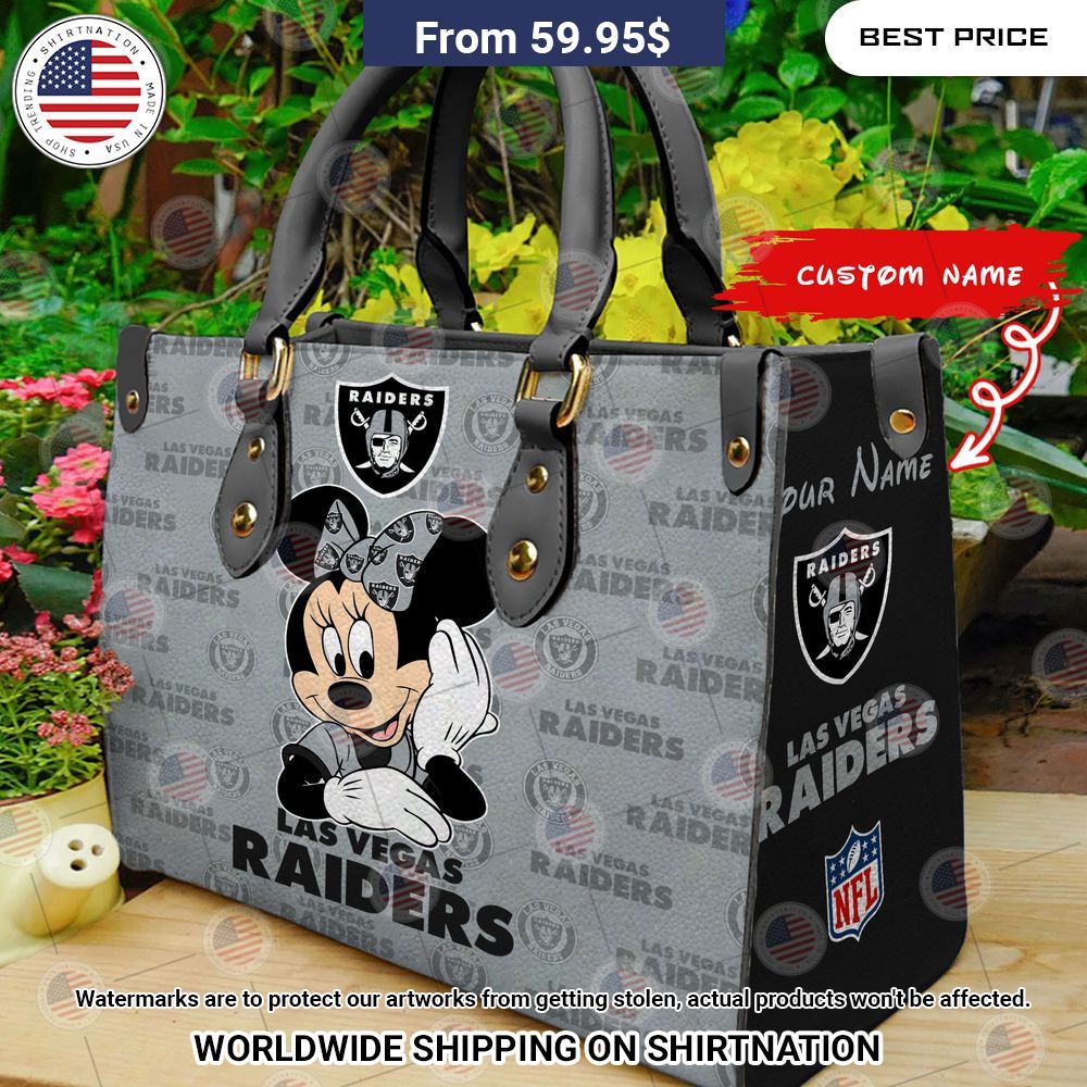 BEST Las Vegas Raiders Minnie Mouse Leather Shoulder Handbag