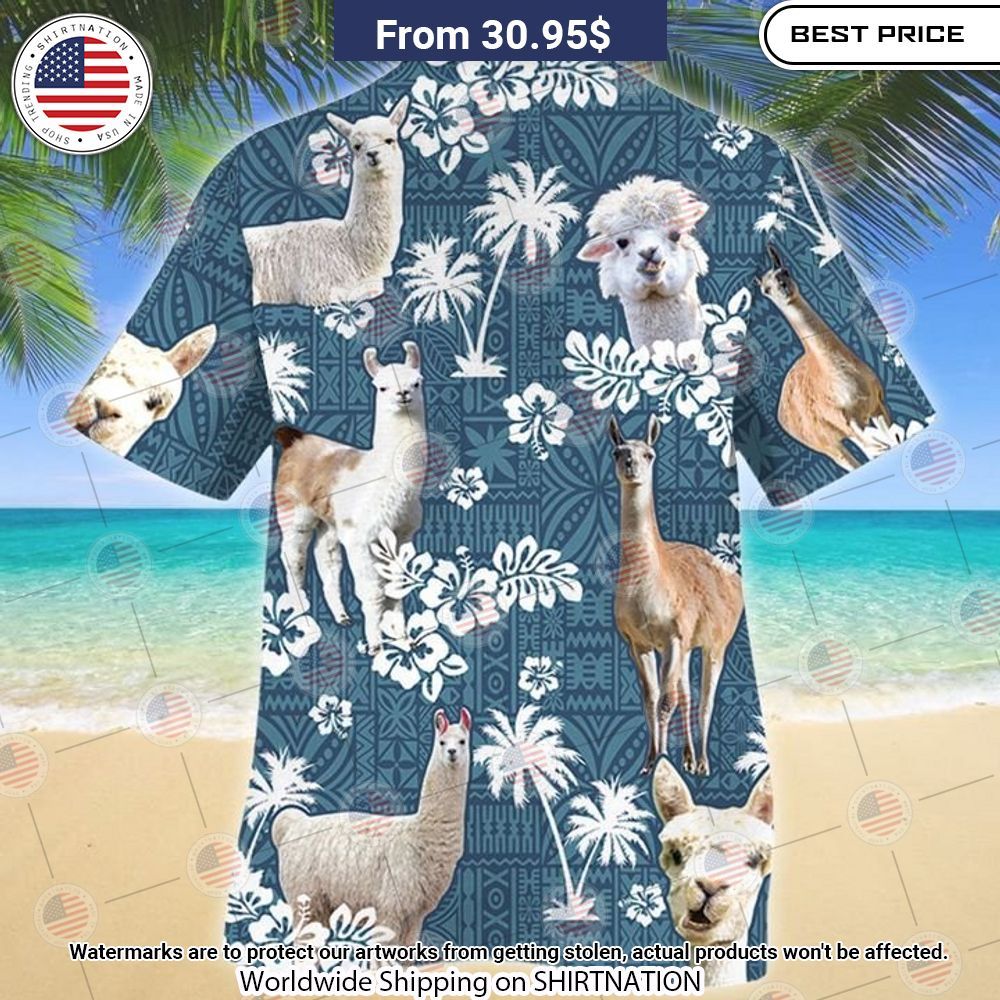 Llama Blue Tribal Hawaiian Shirt Gang of rockstars