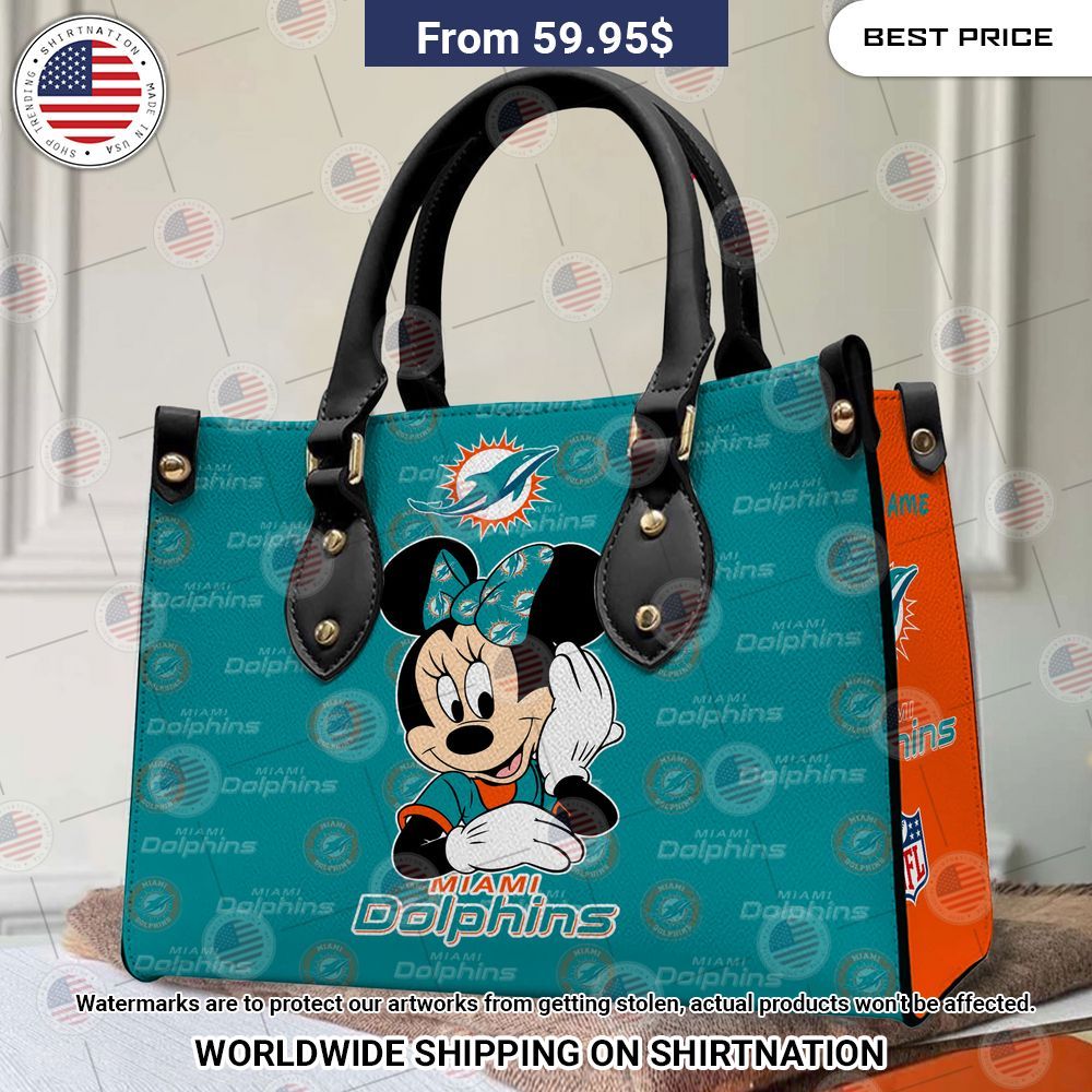 Miami Dolphins Minnie Mouse Leather Handbag Such a charming picture.