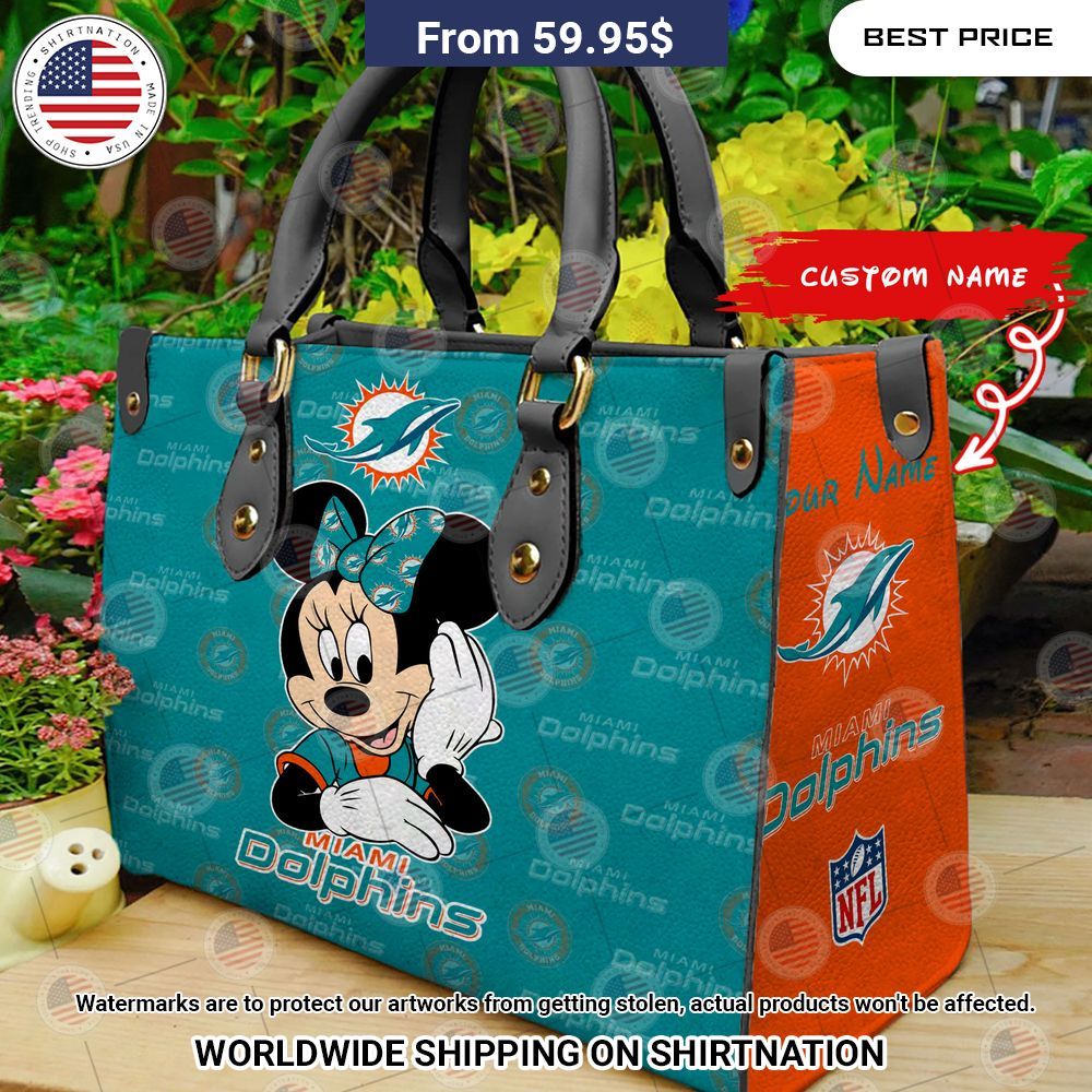 Miami Dolphins Minnie Mouse Leather Handbag Selfie expert