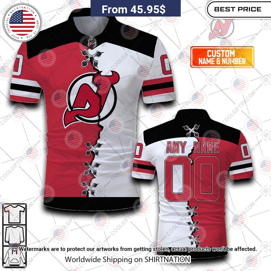New Jersey Devils Mix Jersey Style Custom Polo Natural and awesome