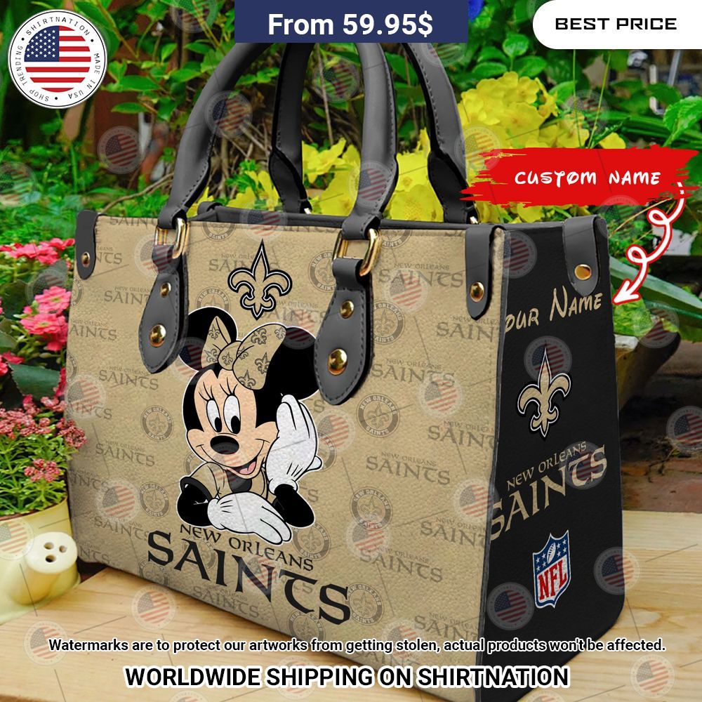 BEST New Orleans Saints Minnie Mouse Leather Shoulder Handbag