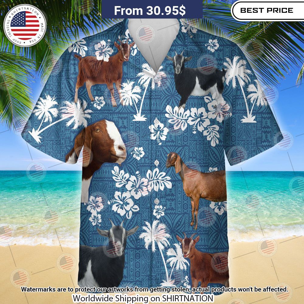 Nubian Goat Blue Tribal Hawaiian Shirt You tried editing this time?