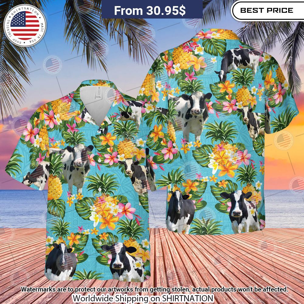Pineapple Holstein Friesian Cattle Lovers Hawaiian Shirt Nice Pic