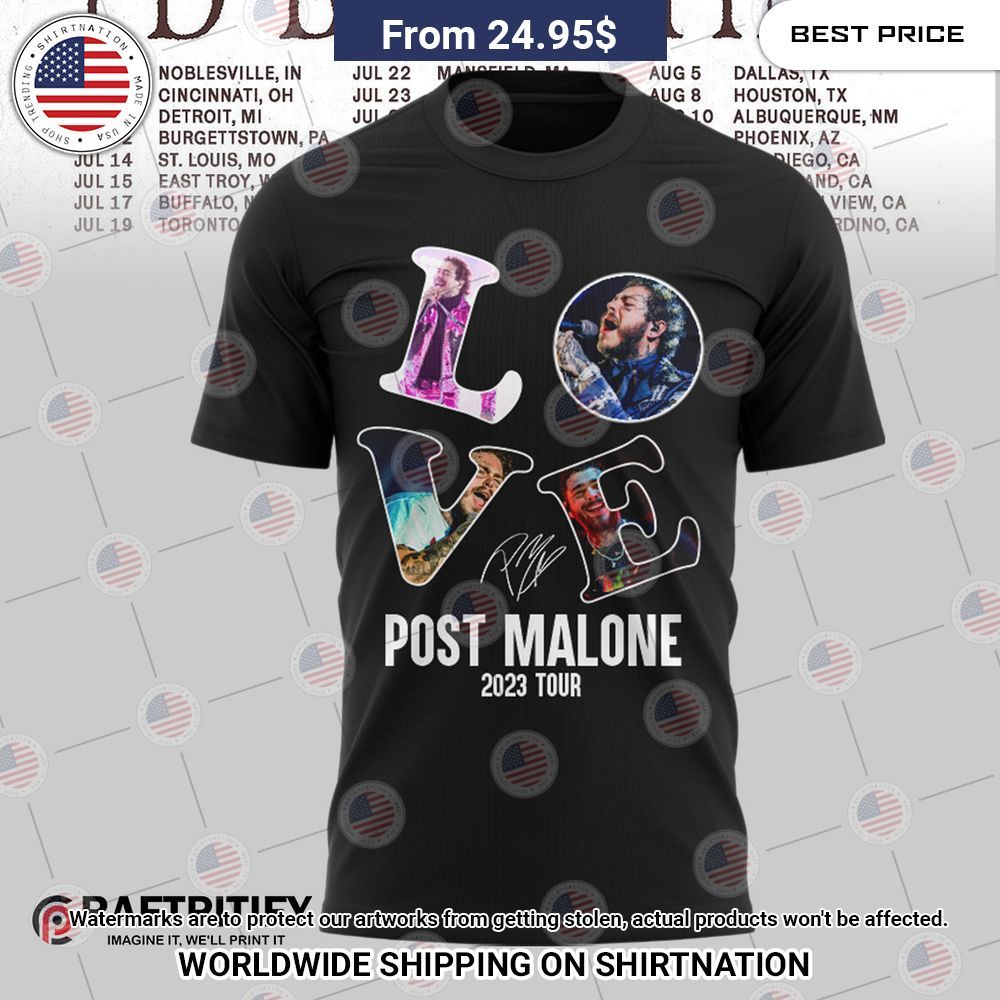 Post Malone Tour 2023 Shirt Cutting dash
