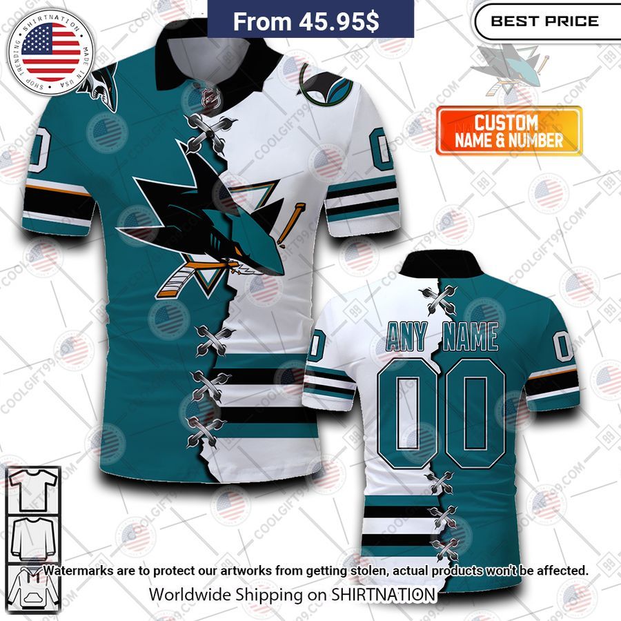 San Jose Sharks Mix Jersey Style Custom Polo Natural and awesome