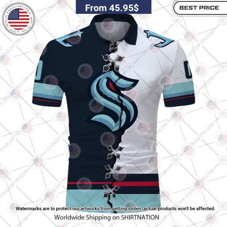 Seattle Kraken Mix Jersey Style Custom Polo Elegant picture.