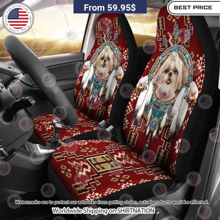 Shih Tzu Dog Native American Red Seat Cover Lovely smile