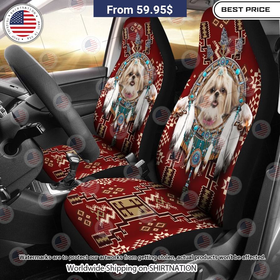 Shih Tzu Dog Native American Red Seat Cover Lovely smile