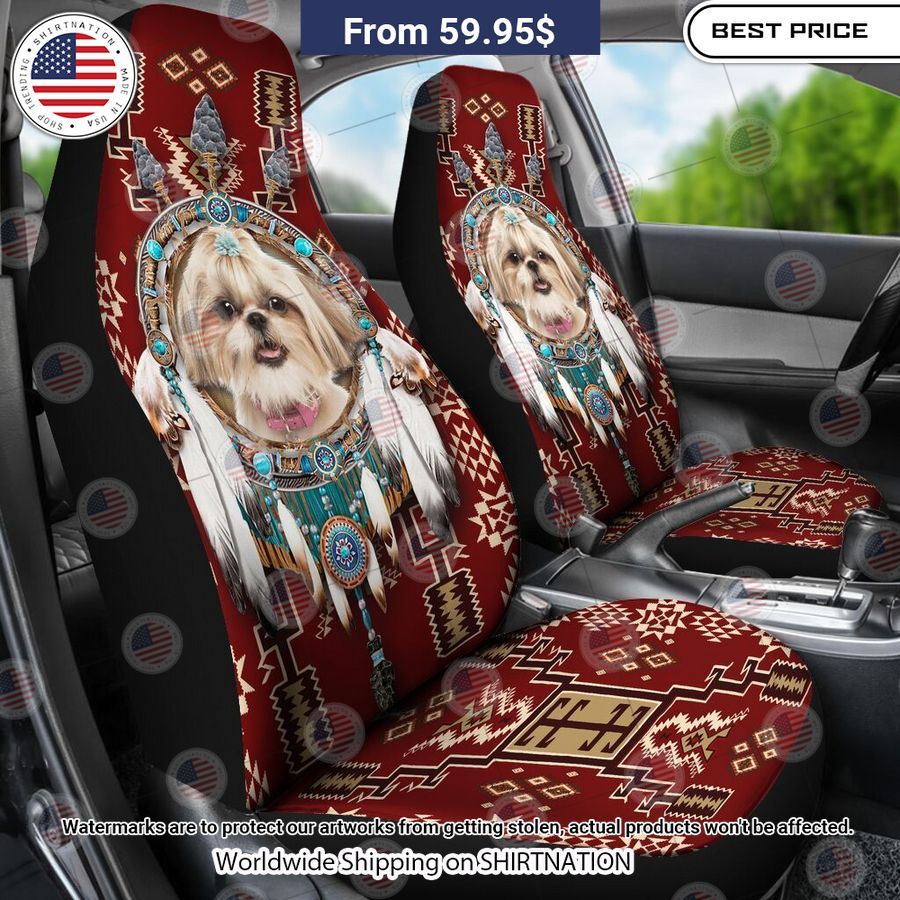 Shih Tzu Dog Native American Red Seat Cover Radiant and glowing Pic dear