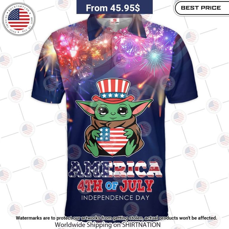 Star Wars Baby Yoda America 4th Of July Independence Day Polo Shirt Sizzling