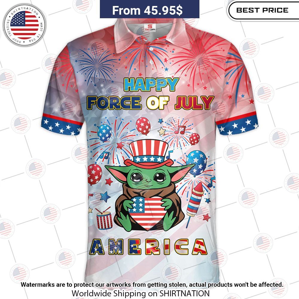 Star Wars Baby Yoda Happy Force Of July America Polo Shirt