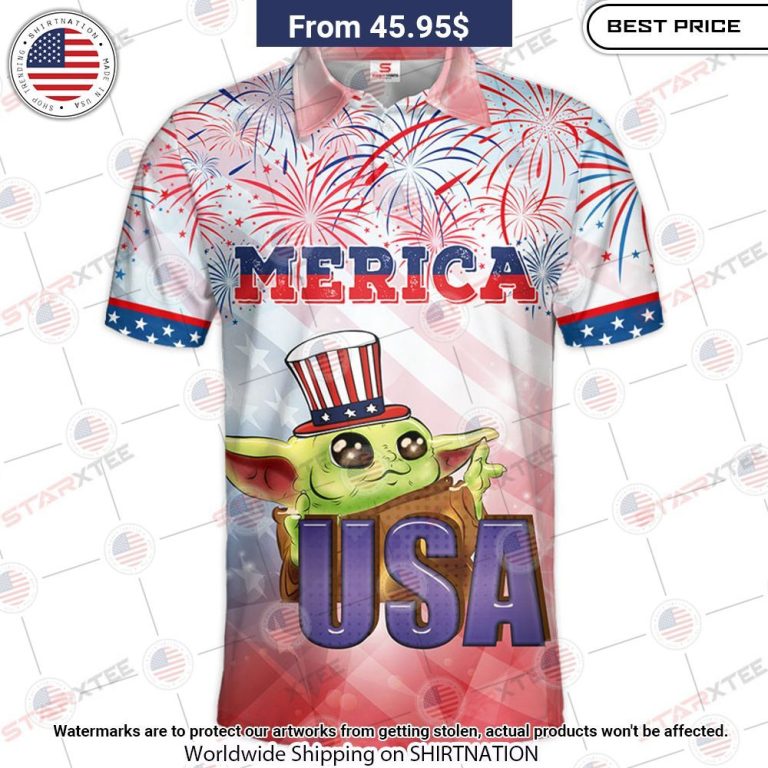 Star Wars Baby Yoda Merica 4th Of July Polo Shirt Cuteness overloaded