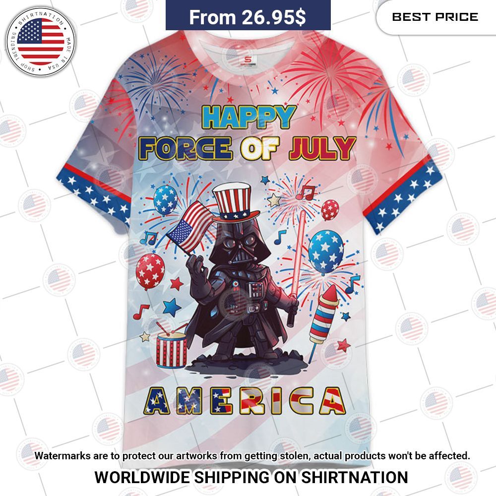 Star Wars Darth Vader Happy Force Of July America T Shirt Cutting dash