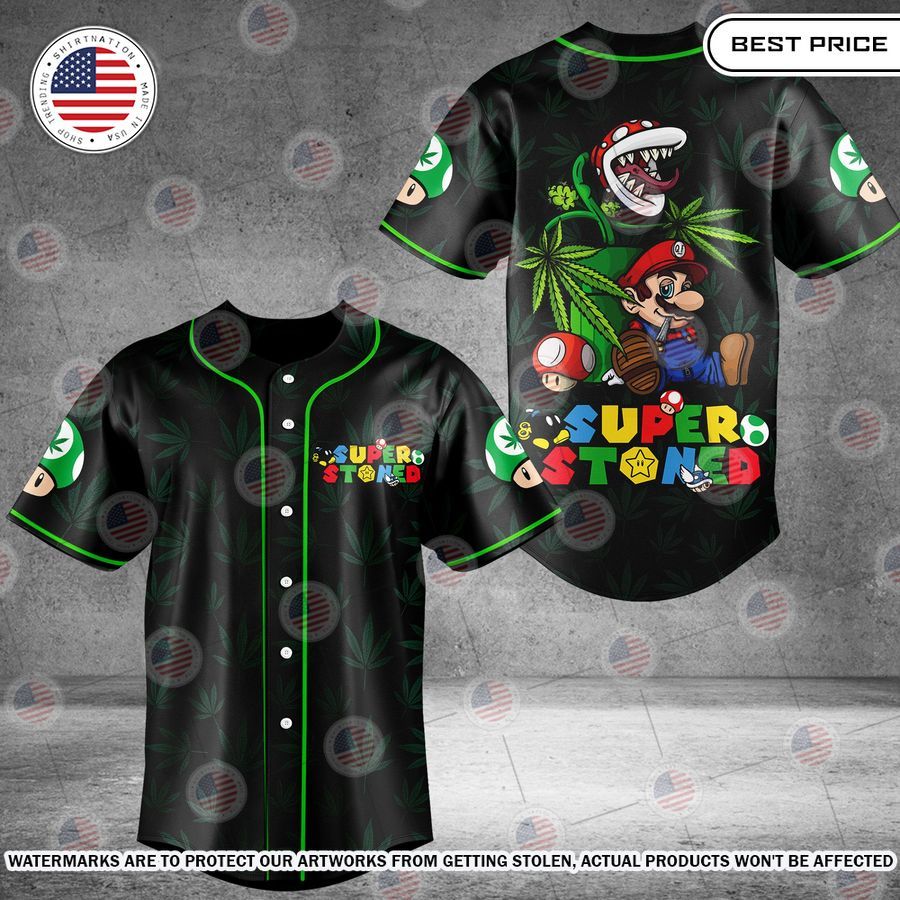 Super Stoned Mario Cannabis Baseball Jersey You look handsome bro
