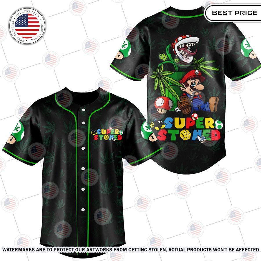 Super Stoned Mario Cannabis Baseball Jersey Rocking picture