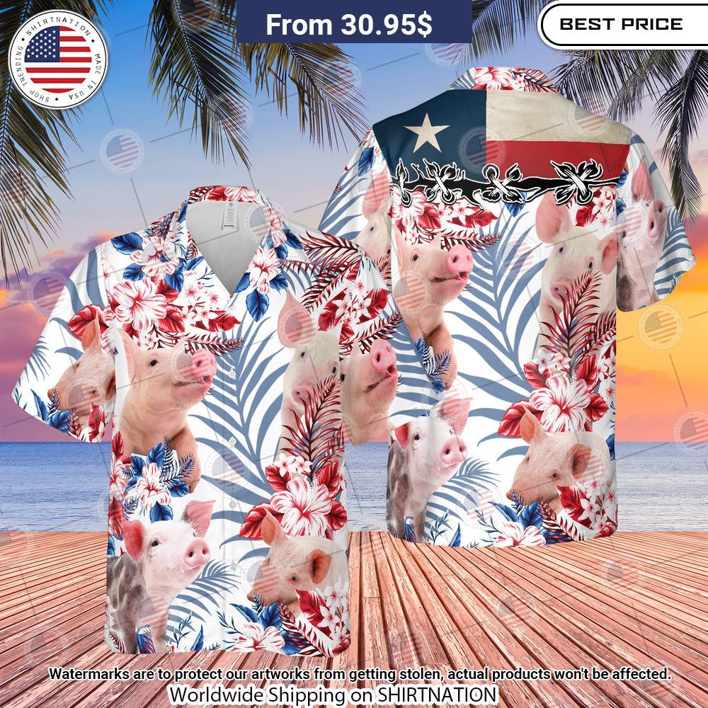 Texas Flag Pig Lovers Hawaiian Shirt