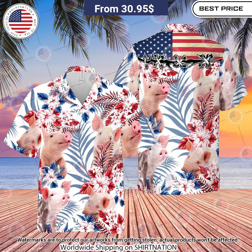 United States Flag Pig Lovers Hawaiian Shirt Nice place and nice picture