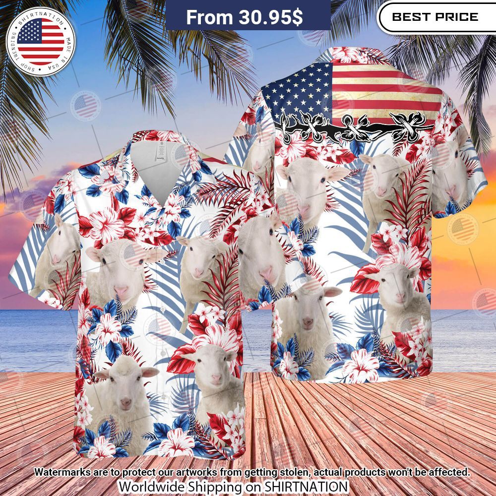 United States Flag Sheep Lovers Hawaiian Shirt Eye soothing picture dear