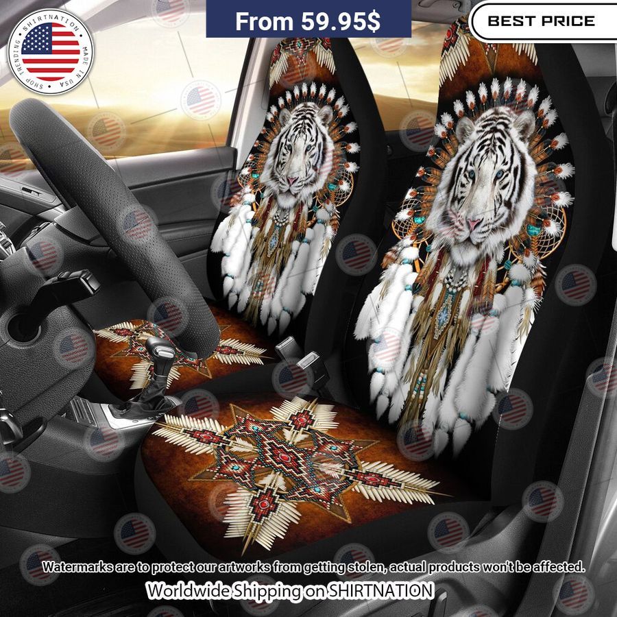 White Bengal Tiger Native American Rosette Seat Cover