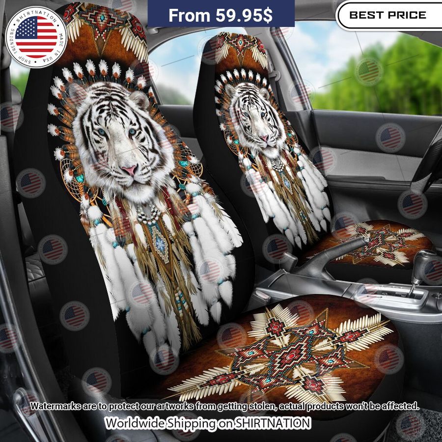 White Bengal Tiger Native American Rosette Seat Cover Impressive picture.