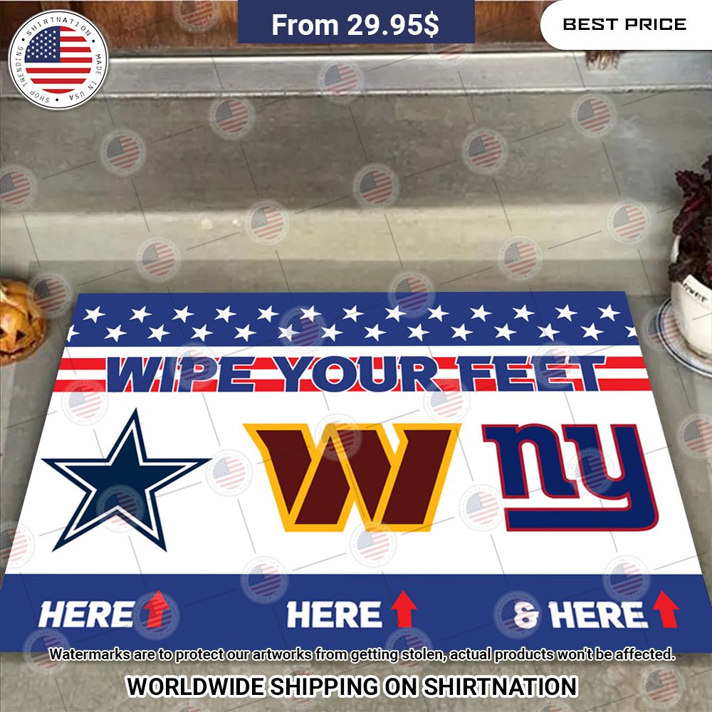 Wipe Your Feet Here Dallas Cowboys, Washington Commanders, New York Giants Doormat