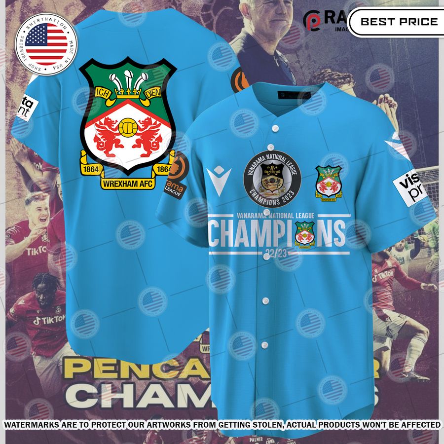 Wrexham AFC 22 23 Champions Baseball Jersey Eye soothing picture dear